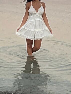 Oh Polly White Ruffle Tiered Mini Dress